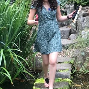 Green floral wrap dress